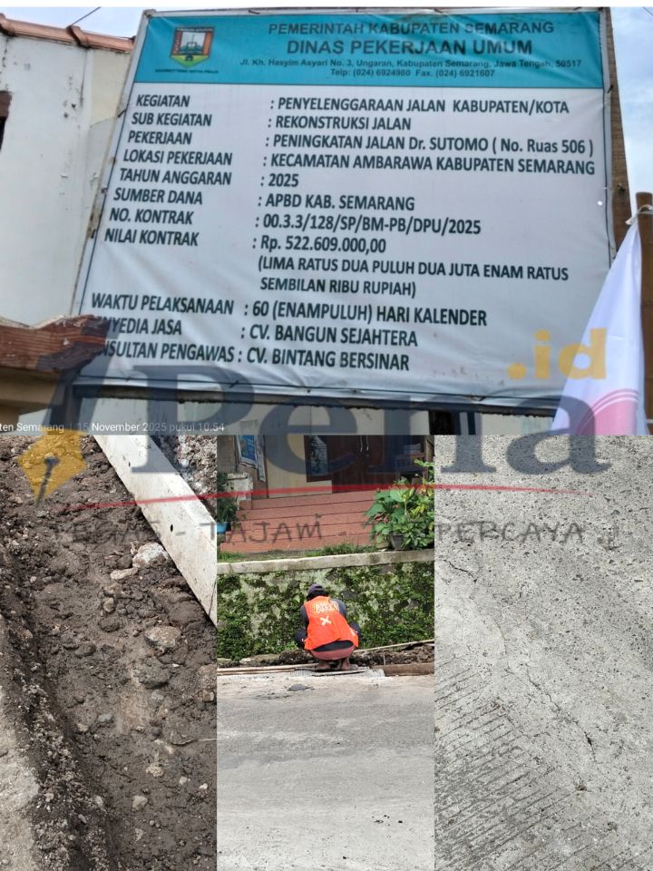 Retakan pada proyek peningkatan Jalan Kartini Ambarawa yang diduga tidak melalui proses pemadatan lantai dasar