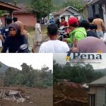 Foto suasana longsor di Dusun Situkung, Desa Pandanarum, Banjarnegara. Warga panik berlarian meninggalkan rumah, sementara material tanah menimbun permukiman dan merusak bangunan.