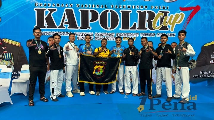 Tim Taekwondo Polda Lampung meraih 10 medali pada Kejurnas Kapolri Cup 7 Tahun 2026.